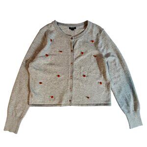 Wild Fable Heather Gray Button-Up Cardigan   Size Large  With Rose Embroidery